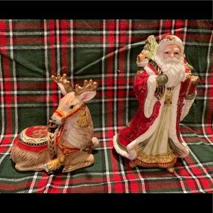 FITZ & FLOYD DAMASK HOLIDAY SALT & PEPPER SHAKERS.